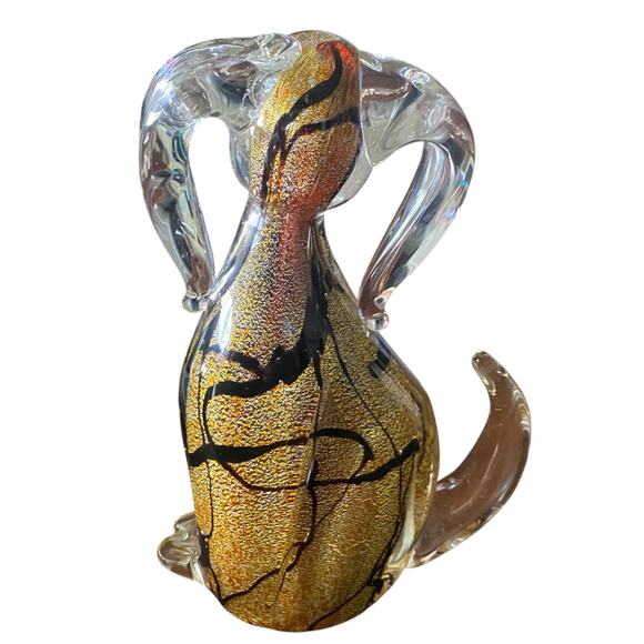 RARE 8” GCA Art Glass Murano Style Dog Puppy Sculpture Layered Gold & Black - Picture 14 of 16